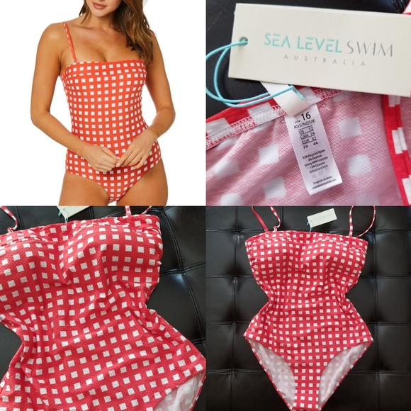 ❗Sea Level Swim Le Damier Bandeau Orange/Red White Checkered One-Piece Size 12❗ - Picture 2 of 2
